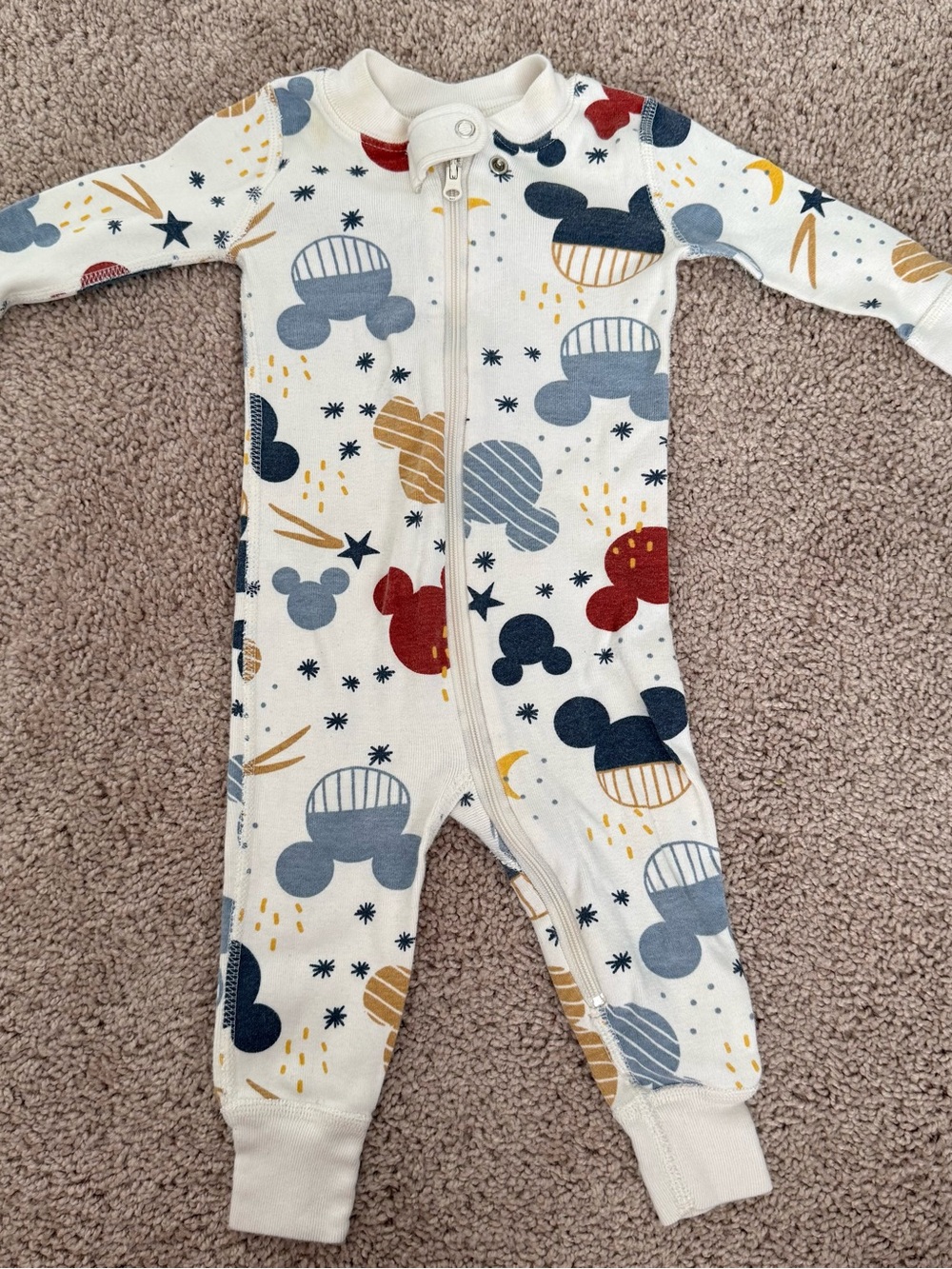 Hanna Anderson 3-6mo Baby Zip-Front One-Piece in Cream with Multi Color Prints
